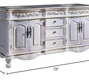 Silkroad Exclusive Countertop Marble Stone Double Sink Bathroom Vanity with Cabinet, 72", Cream