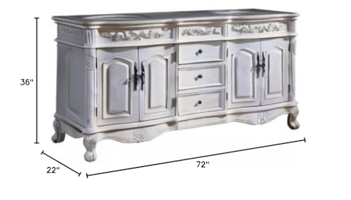 Silkroad Exclusive Countertop Marble Stone Double Sink Bathroom Vanity with Cabinet, 72", Cream