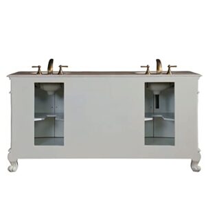 Silkroad Exclusive Countertop Marble Stone Double Sink Bathroom Vanity with Cabinet, 72", Cream