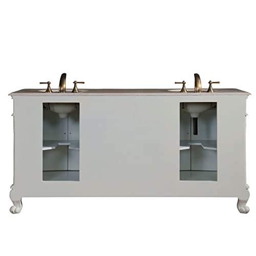 Silkroad Exclusive Countertop Marble Stone Double Sink Bathroom Vanity with Cabinet, 72", Cream