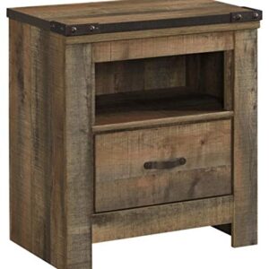 Signature Design by Ashley Trinell Rustic 1 Drawer Nightstand with USB Charing Stations, 26.22" Tall, Warm Brown