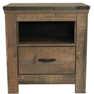 Signature Design by Ashley Trinell Rustic 1 Drawer Nightstand with USB Charing Stations, 26.22" Tall, Warm Brown