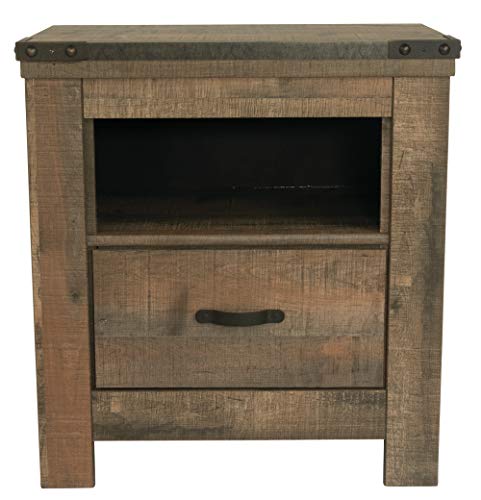 Signature Design by Ashley Trinell Rustic 1 Drawer Nightstand with USB Charing Stations, 26.22" Tall, Warm Brown