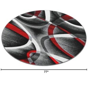 LUXE WEAVERS 2305 Gray Black Red White Swirls 6 feet 5 inch Diameter Modern Abstract Area Rug