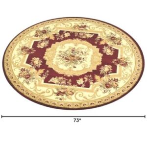 Unique Loom Versailles Collection Traditional Classic Floral Motif Area Rug (6 ft Round, Burgundy/ Ivory)