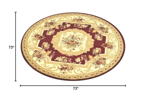 Unique Loom Versailles Collection Traditional Classic Floral Motif Area Rug (6 ft Round, Burgundy/ Ivory)