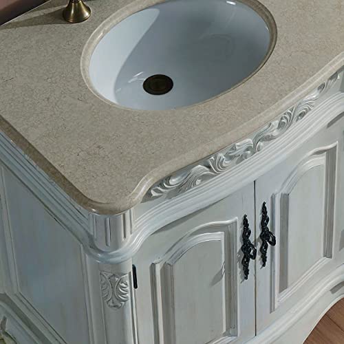 Silkroad Exclusive Countertop Marble Stone Double Sink Bathroom Vanity with Cabinet, 72", Cream