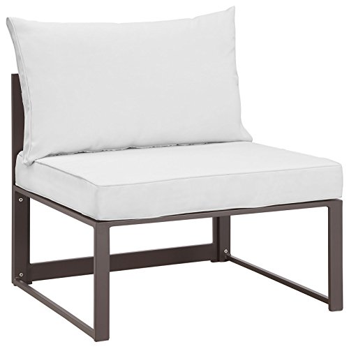 Modway Fortuna Aluminum Outdoor Patio Armless Chair in Brown White