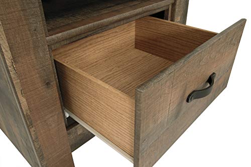 Signature Design by Ashley Trinell Rustic 1 Drawer Nightstand with USB Charing Stations, 26.22" Tall, Warm Brown