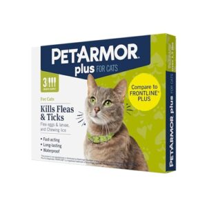 petarmor plus flea and tick prevention for cats, cat flea and tick treatment, 3 doses, waterproof topical, fast acting, cats over 1.5 lbs