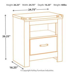 Signature Design by Ashley Trinell Rustic 1 Drawer Nightstand with USB Charing Stations, 26.22" Tall, Warm Brown