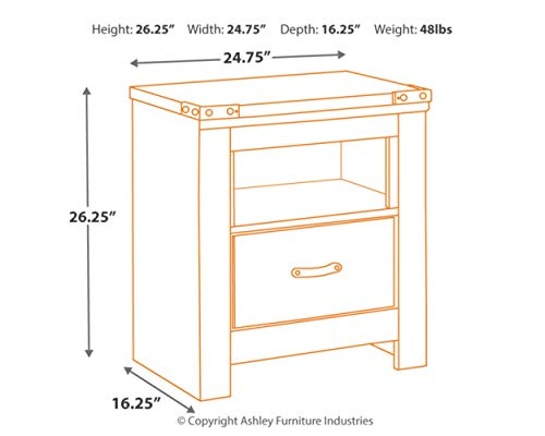 Signature Design by Ashley Trinell Rustic 1 Drawer Nightstand with USB Charing Stations, 26.22" Tall, Warm Brown