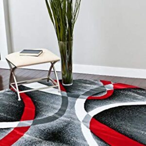 LUXE WEAVERS 2305 Gray Black Red White Swirls 6 feet 5 inch Diameter Modern Abstract Area Rug