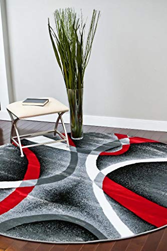 LUXE WEAVERS 2305 Gray Black Red White Swirls 6 feet 5 inch Diameter Modern Abstract Area Rug