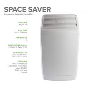 AIRCARE Space Saver Large Evaporative Whole House Commercial 6 Gallon Humidifier for Large Rooms 2,700 sq ft. With Digital Controls, Auto Humidistat and Automatic Shut Off