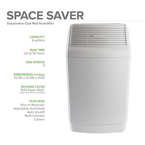 AIRCARE Space Saver Large Evaporative Whole House Commercial 6 Gallon Humidifier for Large Rooms 2,700 sq ft. With Digital Controls, Auto Humidistat and Automatic Shut Off