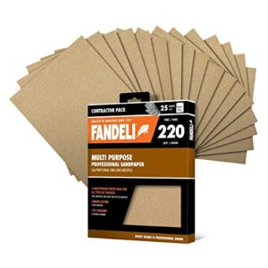 fandeli | multi-purpose sandpaper | 220 grit | 25 sheets of 9'' x 11'' | metal and wood sandpaper | wall sandpaper | hand sanding | orbital sanders