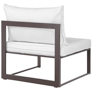 Modway Fortuna Aluminum Outdoor Patio Armless Chair in Brown White