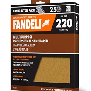 Fandeli | Multi-Purpose Sandpaper | 220 Grit | 25 Sheets of 9'' x 11'' | Metal and Wood Sandpaper | Wall Sandpaper | Hand Sanding | Orbital Sanders