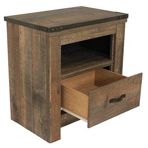 Signature Design by Ashley Trinell Rustic 1 Drawer Nightstand with USB Charing Stations, 26.22" Tall, Warm Brown