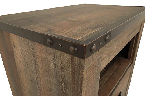 Signature Design by Ashley Trinell Rustic 1 Drawer Nightstand with USB Charing Stations, 26.22" Tall, Warm Brown