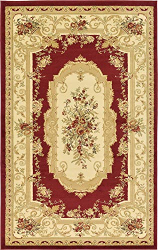 Unique Loom Versailles Collection Traditional Classic Floral Motif Area Rug (5' 0 x 8' 0 Rectangular, Burgundy/ Ivory)