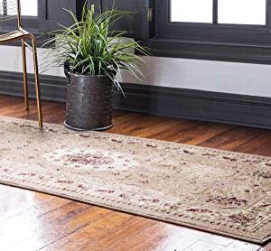 Unique Loom Versailles Collection Traditional Classic Medallion Motif Area Rug (2' 7 x 10' 0 Runner, Tan/ Ivory)