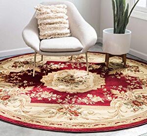 Unique Loom Versailles Collection Traditional Classic Floral Motif Area Rug (8' 0 x 8' 0 Round, Burgundy/ Ivory)