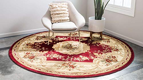 Unique Loom Versailles Collection Traditional Classic Floral Motif Area Rug (8' 0 x 8' 0 Round, Burgundy/ Ivory)