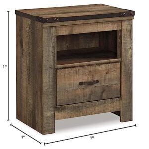 Signature Design by Ashley Trinell Rustic 1 Drawer Nightstand with USB Charing Stations, 26.22" Tall, Warm Brown