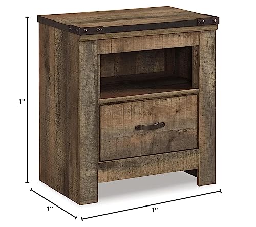 Signature Design by Ashley Trinell Rustic 1 Drawer Nightstand with USB Charing Stations, 26.22" Tall, Warm Brown