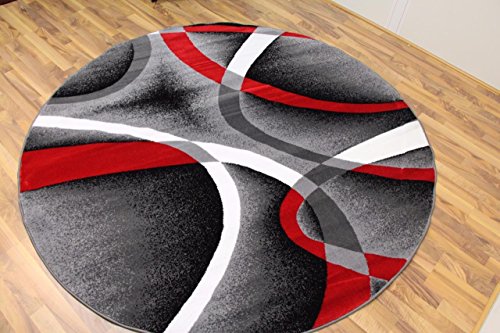 LUXE WEAVERS 2305 Gray Black Red White Swirls 6 feet 5 inch Diameter Modern Abstract Area Rug