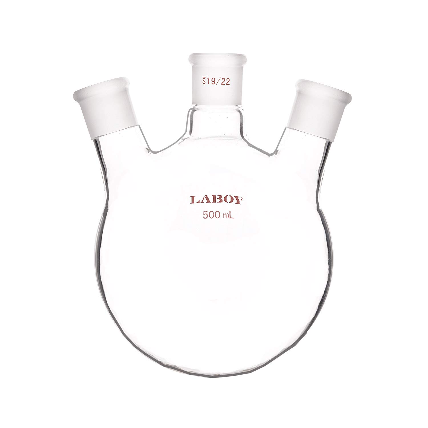 Laboy Glass 500mL 3 Neck Round Bottom Boiling Flask with 19/22 Center & Side Joints Angled Receiving Reflux Flask Multi Neck Apparatus Organic Chemistry Lab Glassware