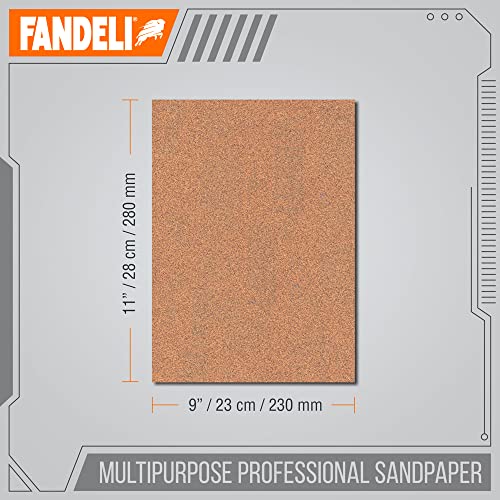 Fandeli | Multi-Purpose Sandpaper | 220 Grit | 25 Sheets of 9'' x 11'' | Metal and Wood Sandpaper | Wall Sandpaper | Hand Sanding | Orbital Sanders