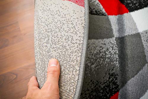 LUXE WEAVERS 2305 Gray Black Red White Swirls 6 feet 5 inch Diameter Modern Abstract Area Rug