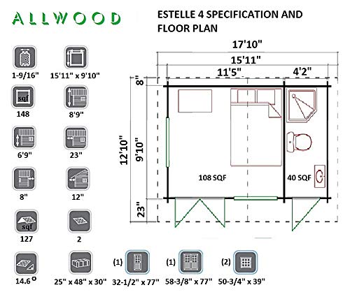 Allwood Estelle 4 | 148 SQF Cabin Kit, Garden House