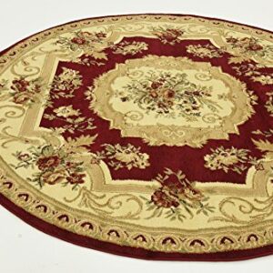 Unique Loom Versailles Collection Traditional Classic Floral Motif Area Rug (6 ft Round, Burgundy/ Ivory)