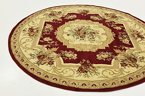 Unique Loom Versailles Collection Traditional Classic Floral Motif Area Rug (6 ft Round, Burgundy/ Ivory)