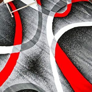 LUXE WEAVERS 2305 Gray Black Red White Swirls 6 feet 5 inch Diameter Modern Abstract Area Rug