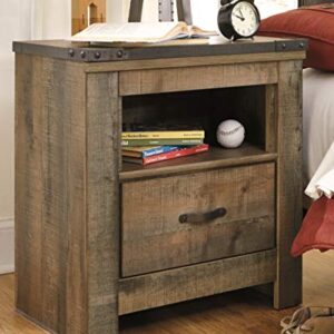 Signature Design by Ashley Trinell Rustic 1 Drawer Nightstand with USB Charing Stations, 26.22" Tall, Warm Brown