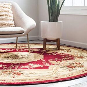 Unique Loom Versailles Collection Traditional Classic Floral Motif Area Rug (8' 0 x 8' 0 Round, Burgundy/ Ivory)