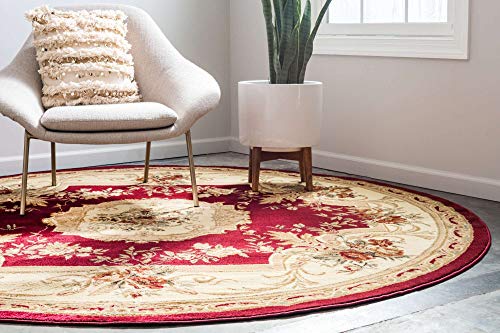 Unique Loom Versailles Collection Traditional Classic Floral Motif Area Rug (8' 0 x 8' 0 Round, Burgundy/ Ivory)