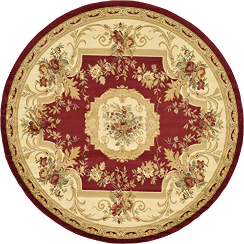 Unique Loom Versailles Collection Traditional Classic Floral Motif Area Rug (8' 0 x 8' 0 Round, Burgundy/ Ivory)