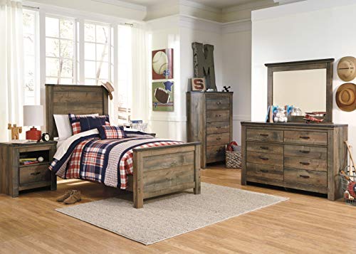 Signature Design by Ashley Trinell Rustic 1 Drawer Nightstand with USB Charing Stations, 26.22" Tall, Warm Brown