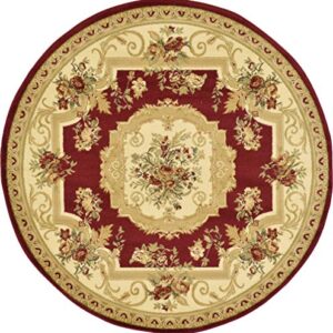 Unique Loom Versailles Collection Traditional Classic Floral Motif Area Rug (6 ft Round, Burgundy/ Ivory)