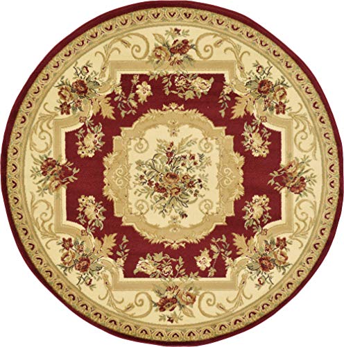 Unique Loom Versailles Collection Traditional Classic Floral Motif Area Rug (6 ft Round, Burgundy/ Ivory)