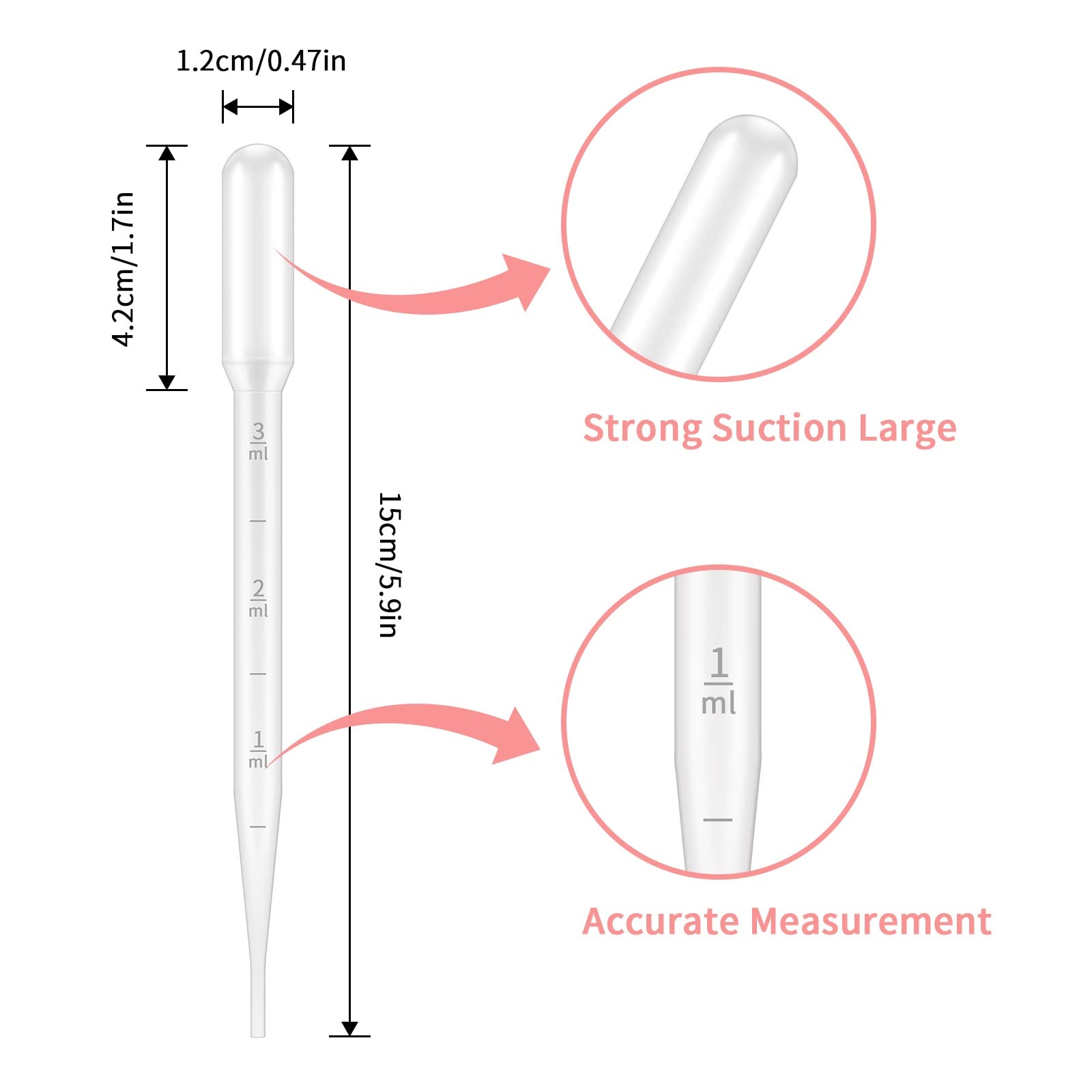 KINGLAKE Plastic Transfer Pipettes 3ML,Essential Oils Pipettes,Graduated,Pack of 100, Makeup Tool