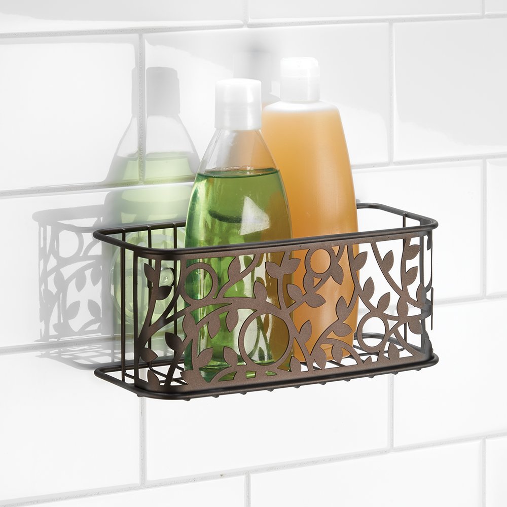 iDesign Vine Metal Bathroom Shower Caddy, Rectangular Shampoo, Conditioner, Soap, Creams, Towels, Razors, Loofahs, 9" x 4.25" x 3.75", Suction Basket