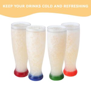 Lily's Home Freezer Beer Mugs, Double Wall, Insulated with Liquid Gel Plastic Freezable Glasses, 16 oz Glass for Freezer, Chiller Frosty Cup, Frozen Ice Freezy Mug, Freezer Cups. Pilsner. Set of 4