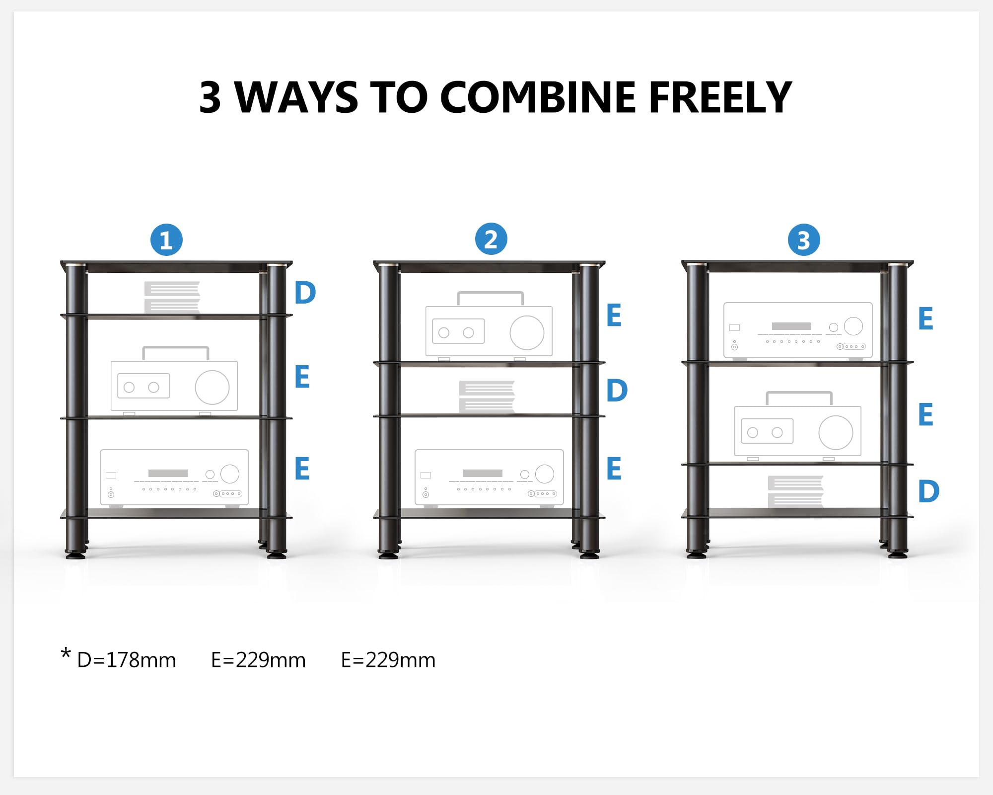 Fitueyes 4-Tier Media Stand Audio/Video Component Cabinet with Glass Shelf for/Apple Tv/Xbox One/ps4 AS406001GB